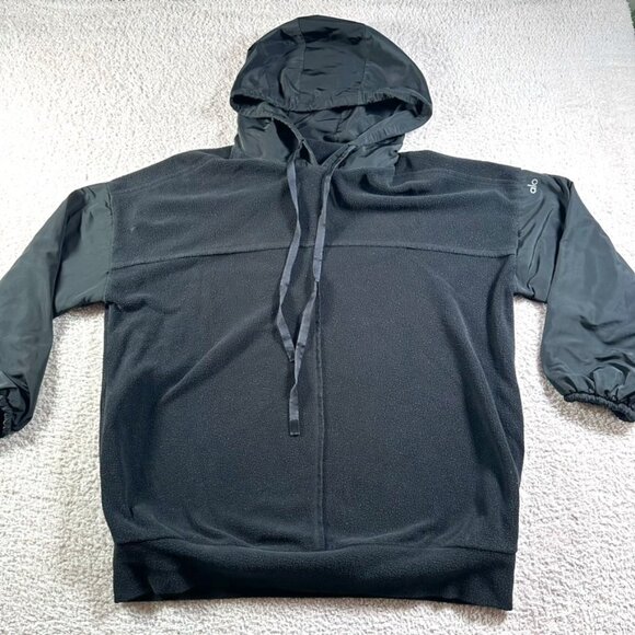 Alo Yoga Sweater Black Mixed Media Oversized Pullover Womens Medium Comfy Lounge - Picture 2 of 11